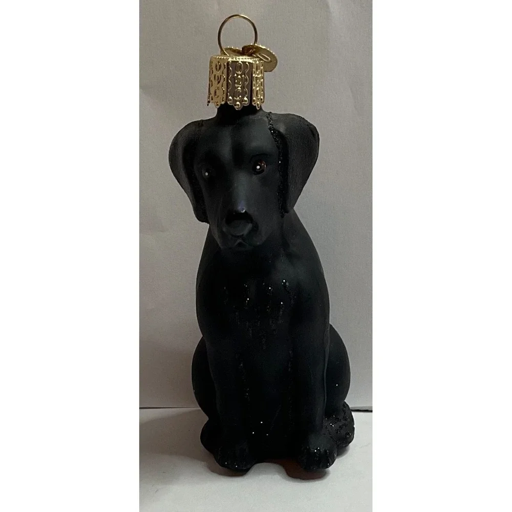 Old WorldChristmas Glass-Blown Black Labrador Ornament#12385 Handpainted glitter